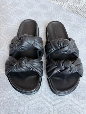 Dear Frances Tye Slide Knot Sandals Leather Black Women’s EU 39 Italy Luxury